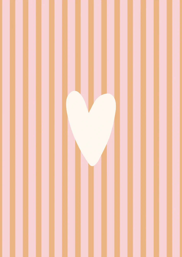 Kaart hartje streepjes oranje roze
