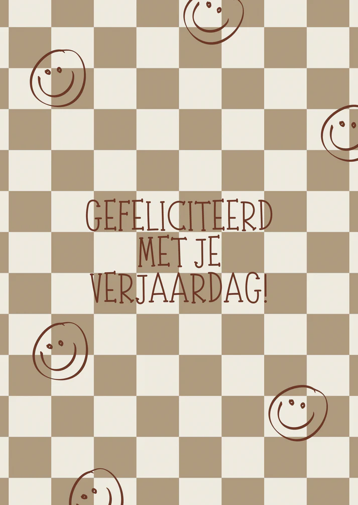 Kaart gefeliciteerd ruitjes smileys