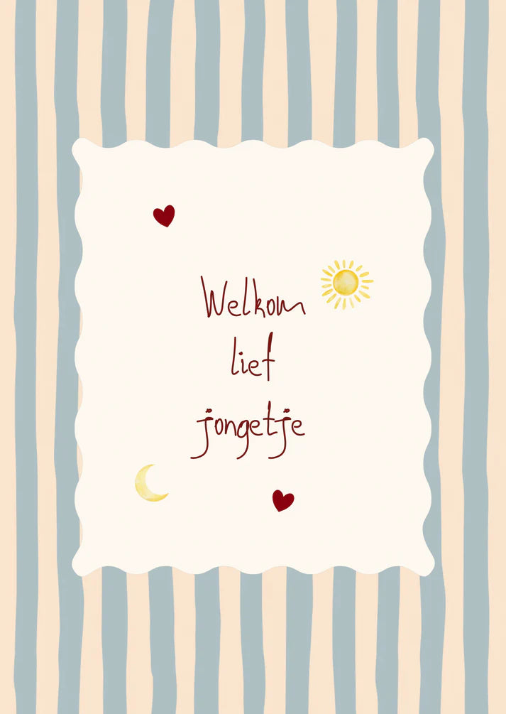 Kaart welkom lief jongentje zon en maan