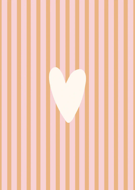 Kaart hartje streepjes oranje roze