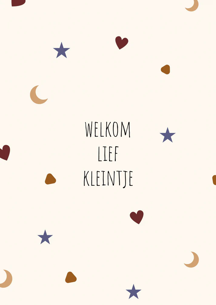Kaar welkom lief kleintje maan ster