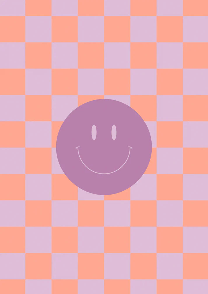 Kaart smileys paars ruitjes