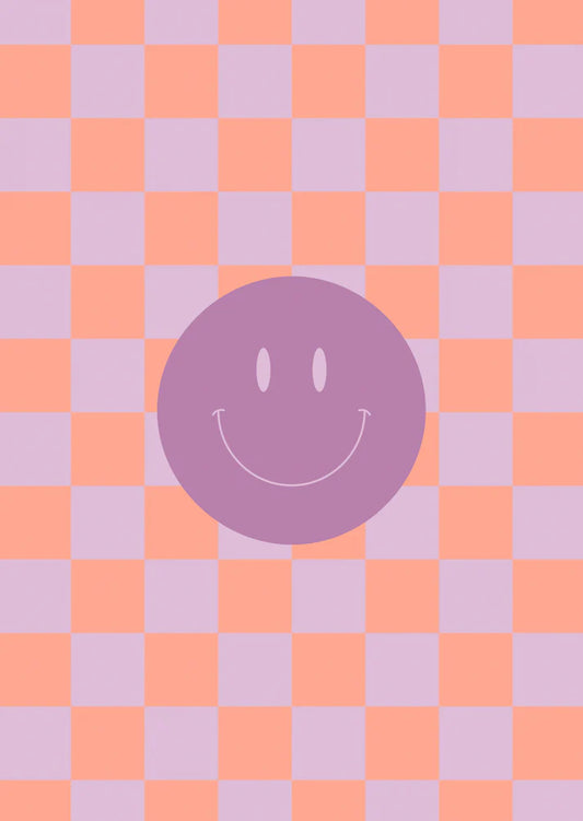 Kaart smileys paars ruitjes