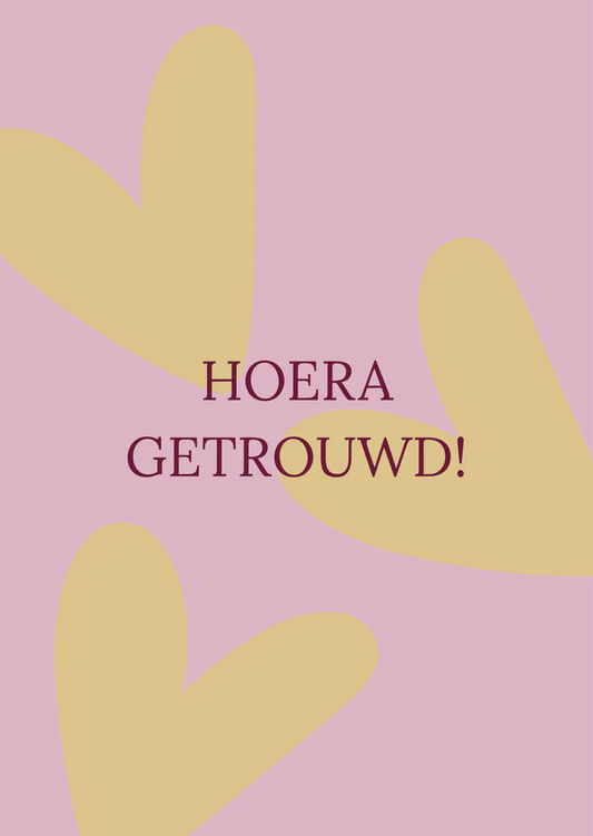 Kaar hoera getrouwd hartjes groen-lila