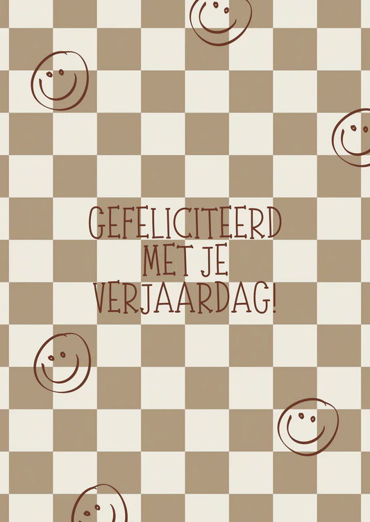 Kaart gefeliciteerd ruitjes smileys