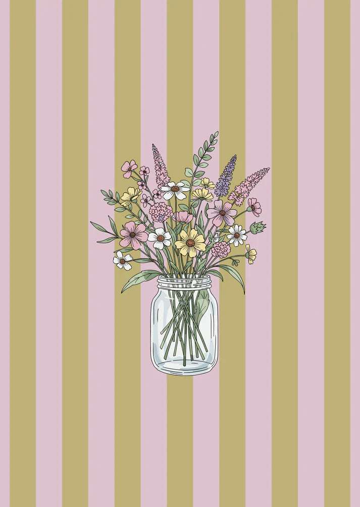 Kaart vaas met bloemen strepen