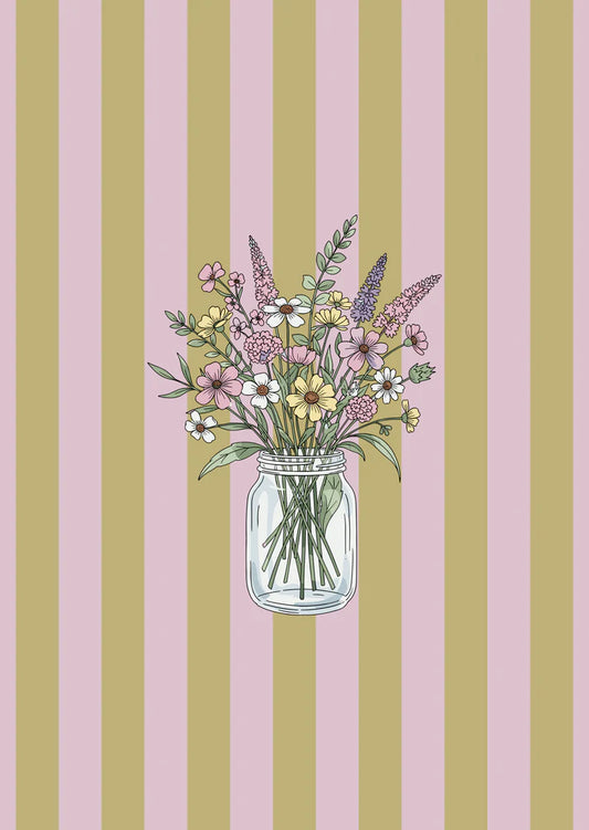 Kaart vaas met bloemen strepen