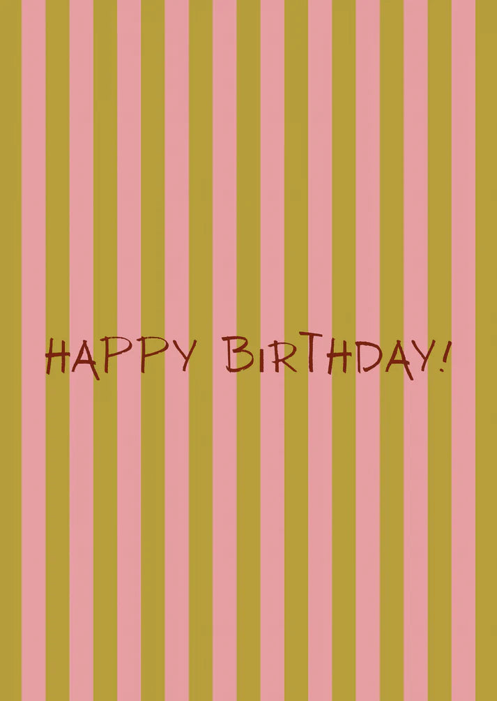 Kaart happy birthday strepen groen-roze