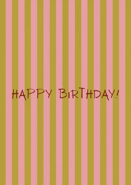 Kaart happy birthday strepen groen-roze