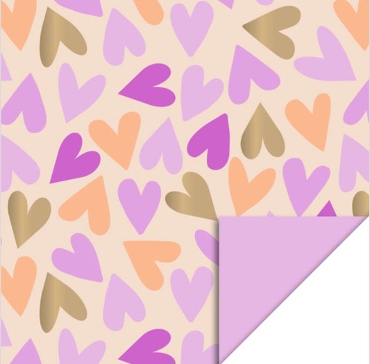Cadeaupapier Big hearts gold 70cm