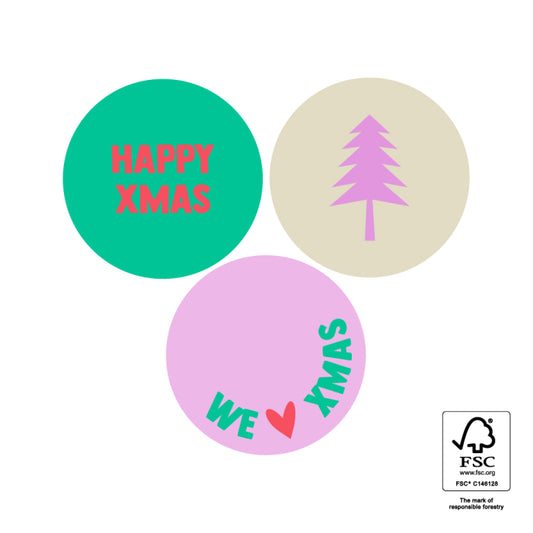 Stickers Happy Xmas 6 stuks