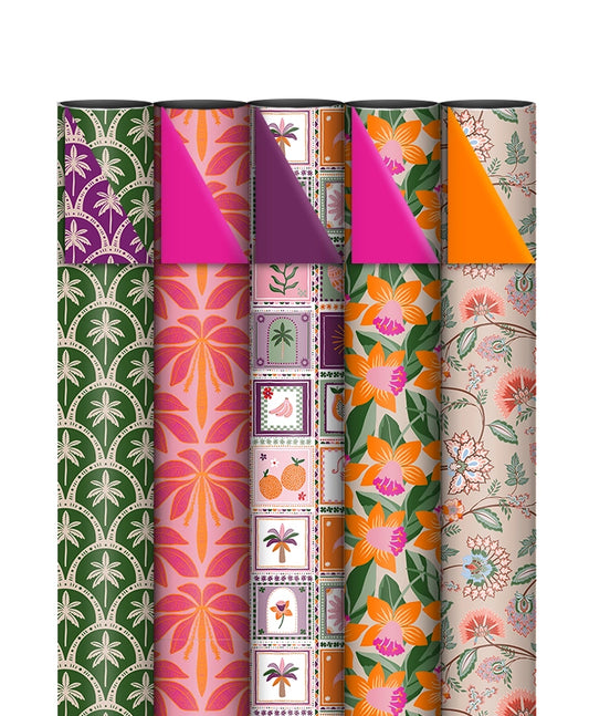Set 5 rollen cadeaupapier 70cm Boho